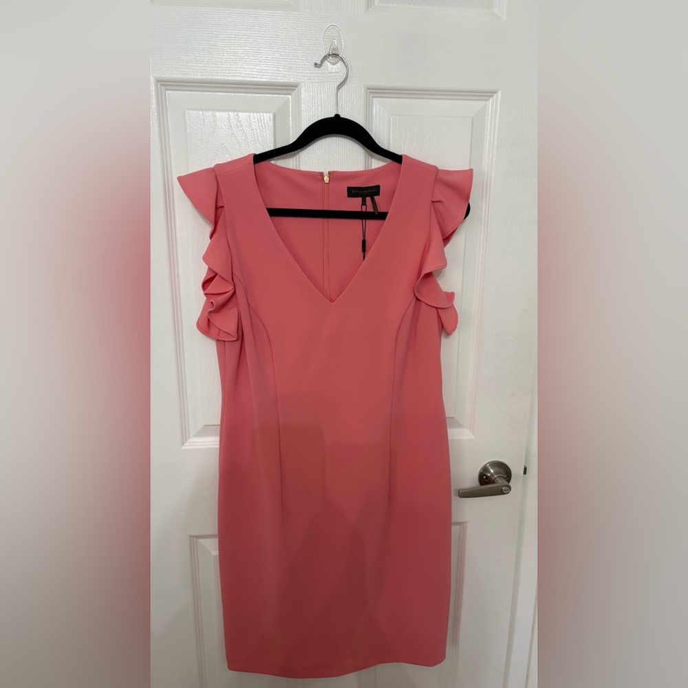 Donna Karan Coral Ruffle Sleeve Mini Dress